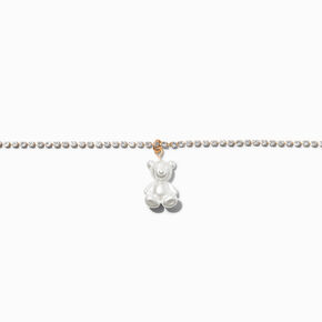 Gold-tone Pearlized Bear Pendant Choker Necklace,