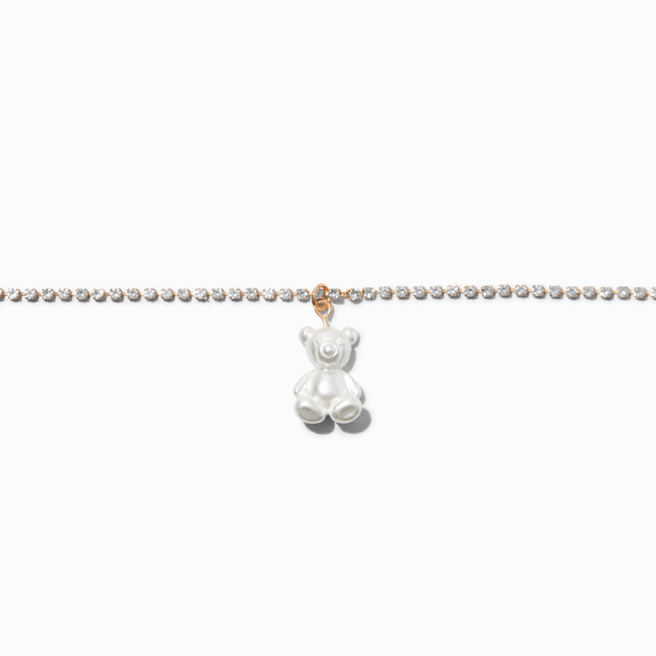 Gold-tone Pearlized Bear Pendant Choker Necklace,