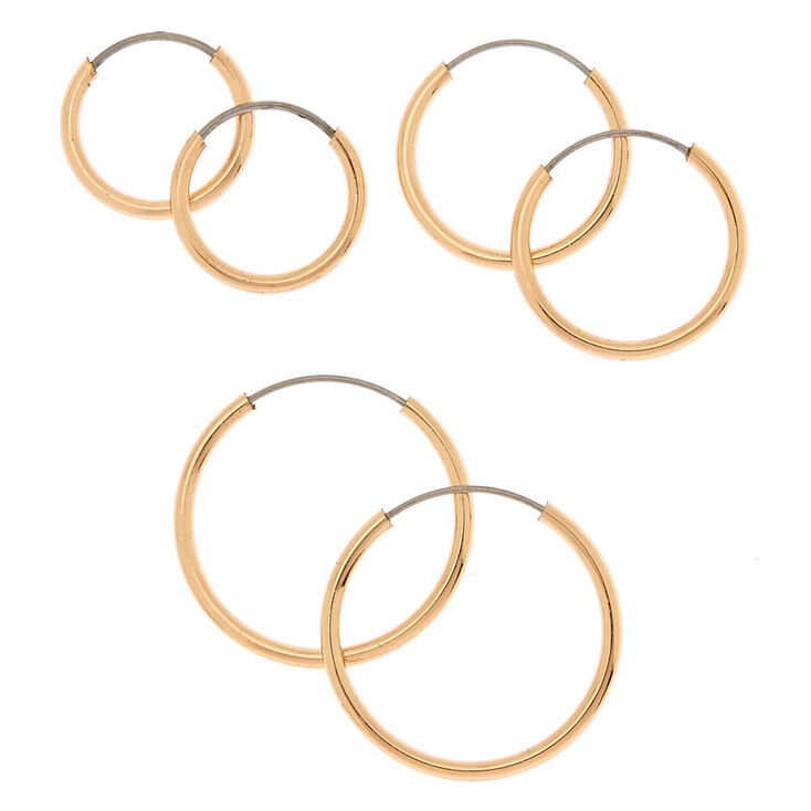 Gold-tone Graduated Hoop Earrings - 3 Pack,