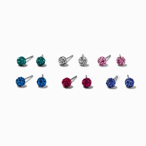 Crystal Fireball Stud Earrings - 6 Pack,
