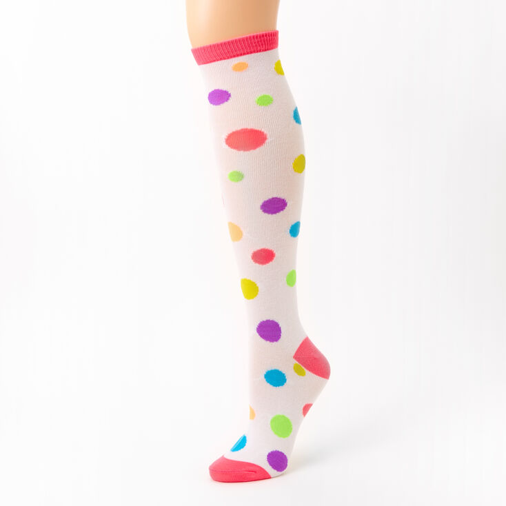 Chaussettes montantes &agrave; pois arc-en-ciel,