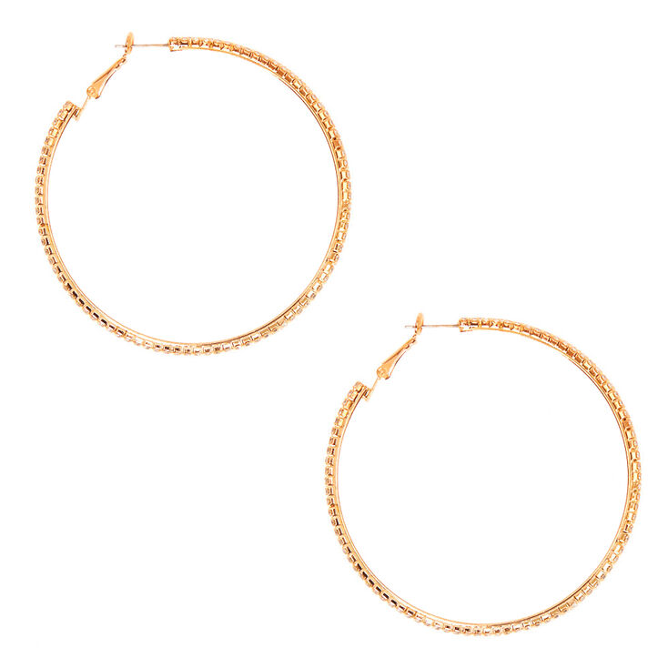 Gold Rhinestone 60MM Hoop Earrings,