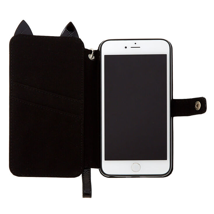 Black Cat Folio Phone Case - Black | Claire's