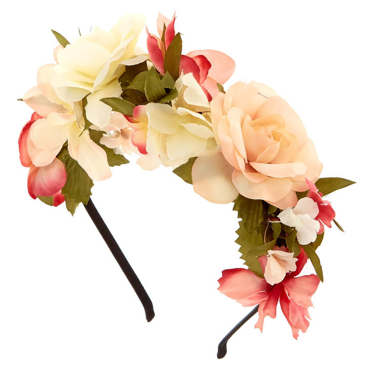 Ivory &amp; Pink Flower Headband,