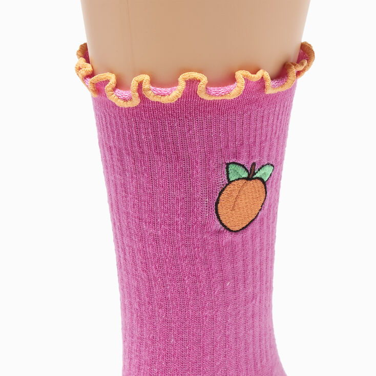 Embroidered Peach Dark Pink Crew Socks,