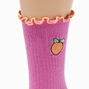Embroidered Peach Dark Pink Crew Socks,