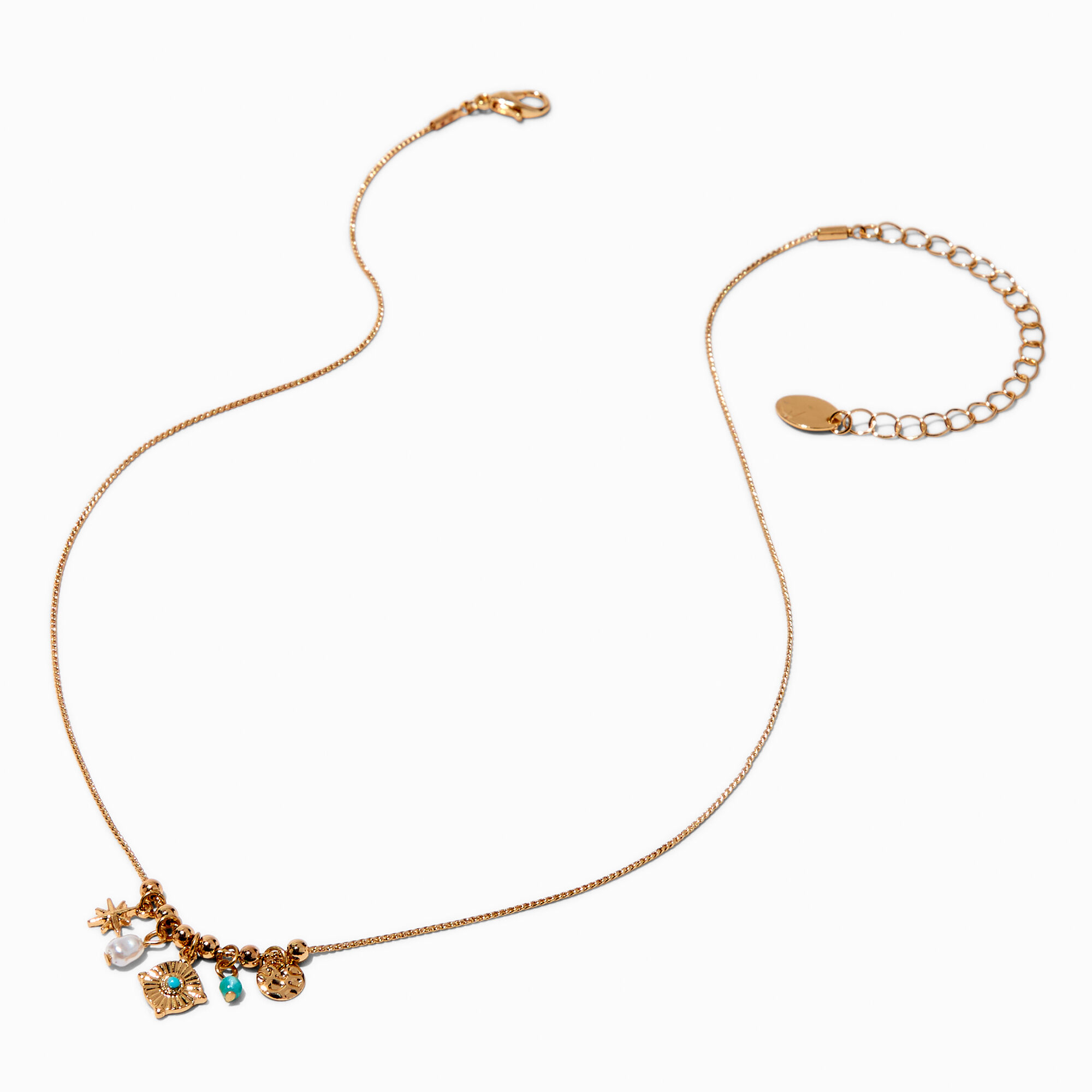 Turquoise & Pearl Mini Charm Cluster Pendant Necklace,