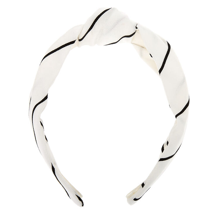 Striped Knotted Headband - White,