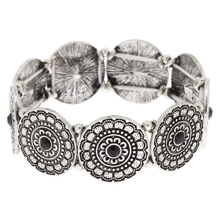 Claire's Bracelet élastique noir avec médaillon couleur argenté