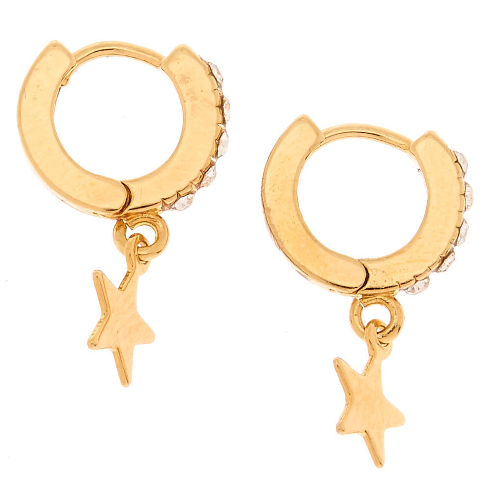 18kt Gold Plated Dangle Star Hoop Earrings,