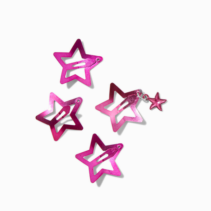 Pink Star Snap Hair Clips - 6 Pack,