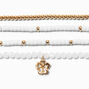 Gold &amp; White Floral Beaded Stretch Bracelets - 3 Pack,