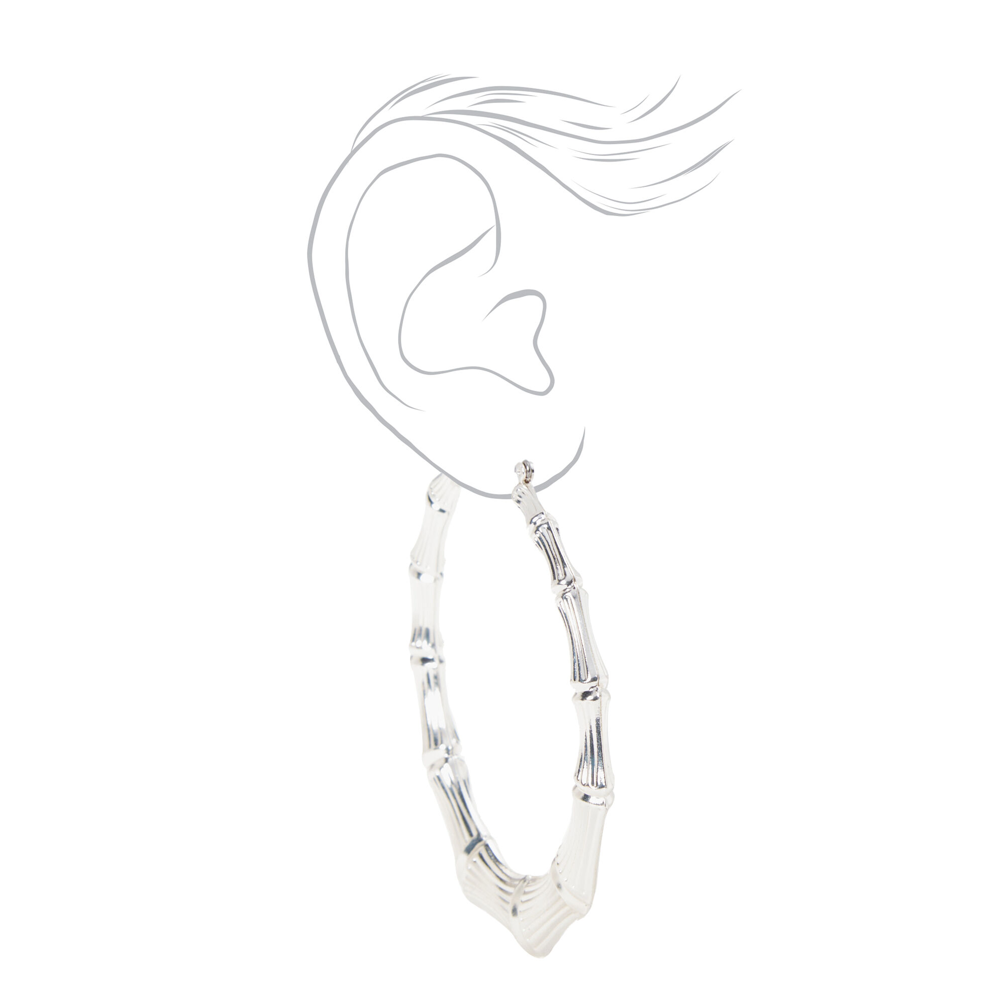 Silver 80MM Round Bamboo Hoop Earrings,
