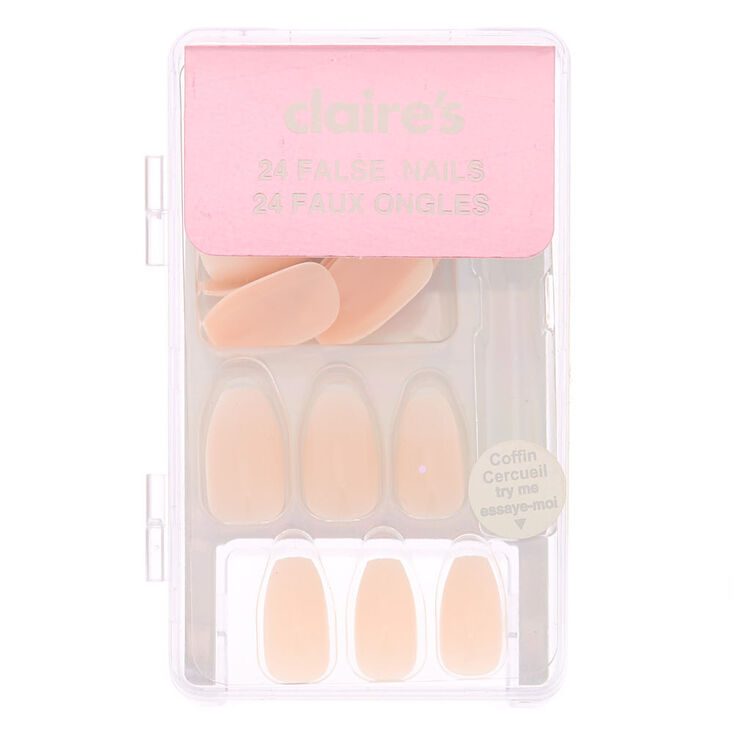 Ombre French Coffin Faux Nail Set - Nude, 24 Pack,