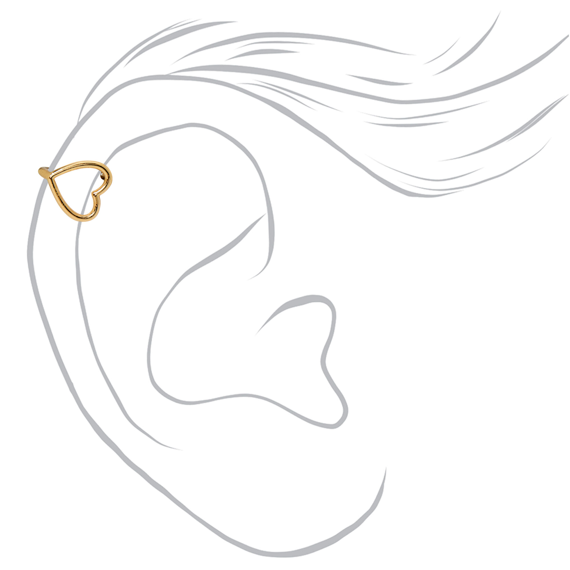 Gold Heart Outline Faux Helix Earring,