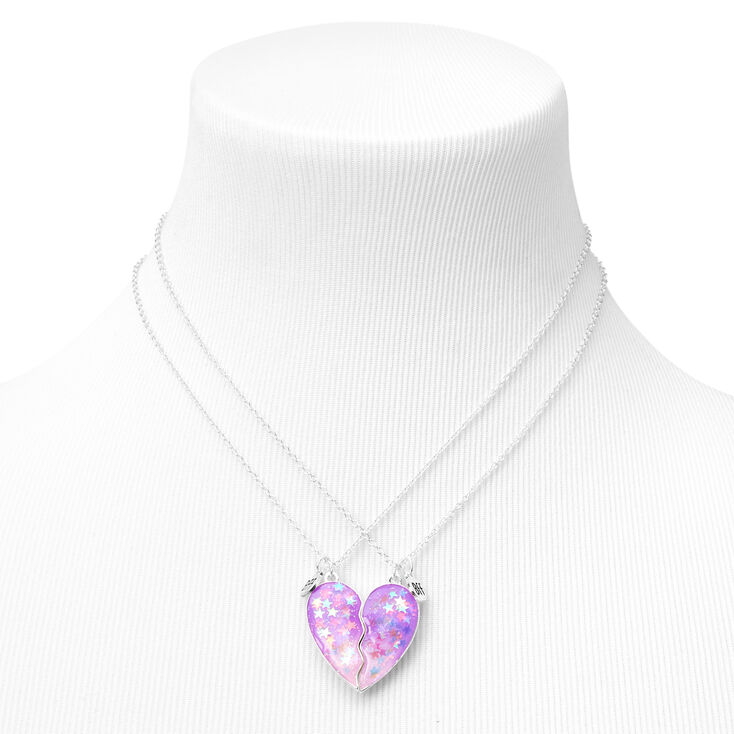 Best Friends Confetti Stars Split Heart Pendant Necklaces - 2 Pack,