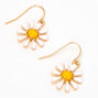 Gold 1&quot; Daisy Drop Earrings - White,