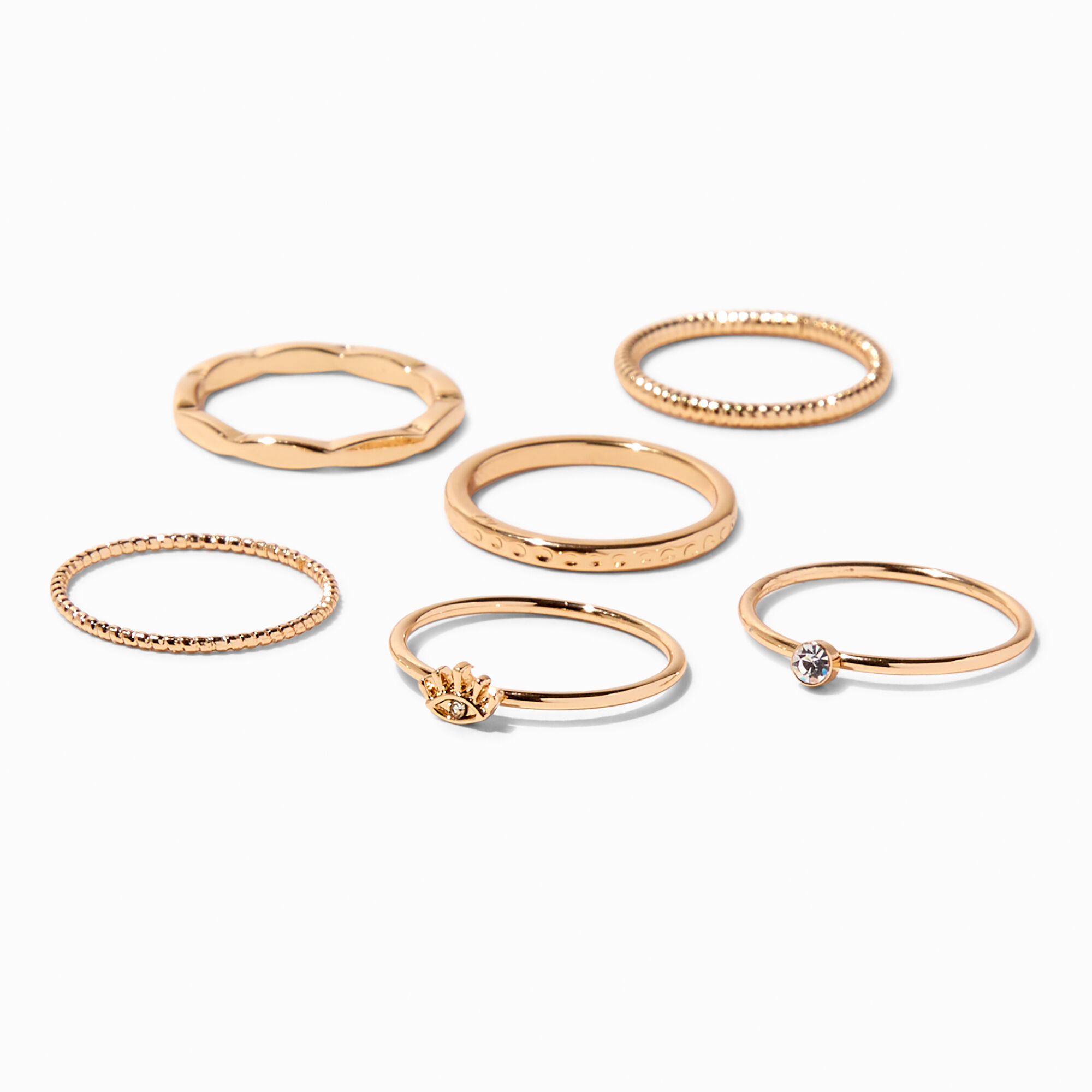 View Claires Geometric Twist Ring Set 6 Pack Gold information
