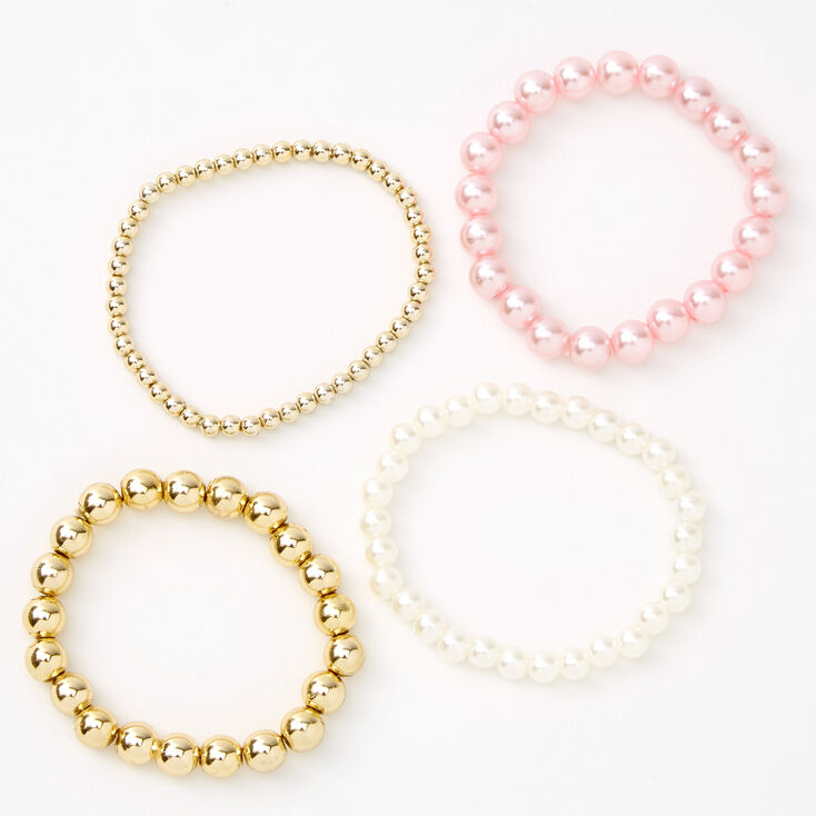 Claire&#39;s Club Pearl and Gold Beaded Stretch Bracelets - 4 Pack,