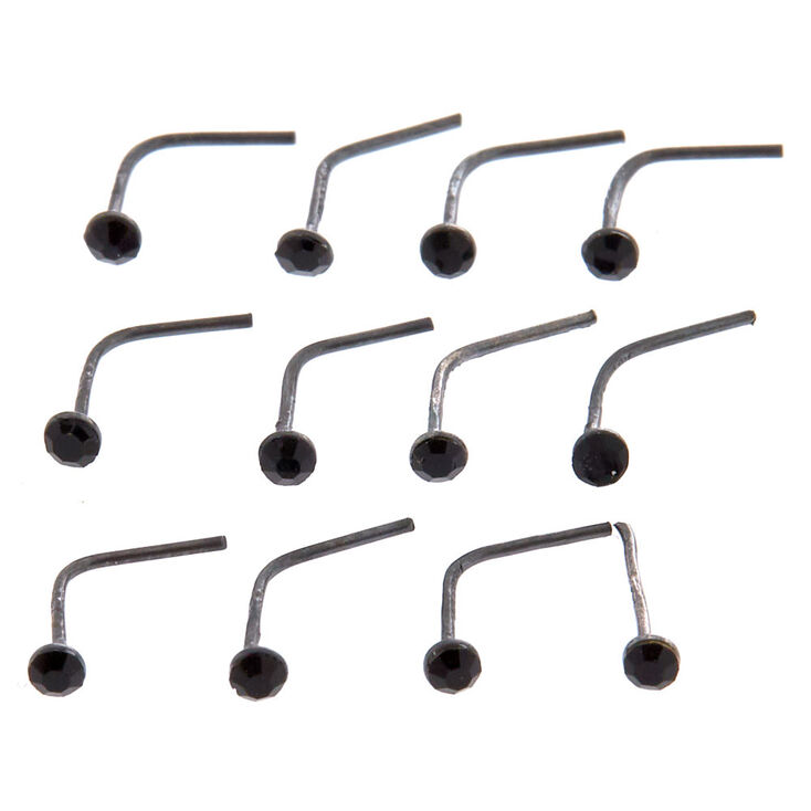 Sterling Silver 24G Black Stone Nose Studs,