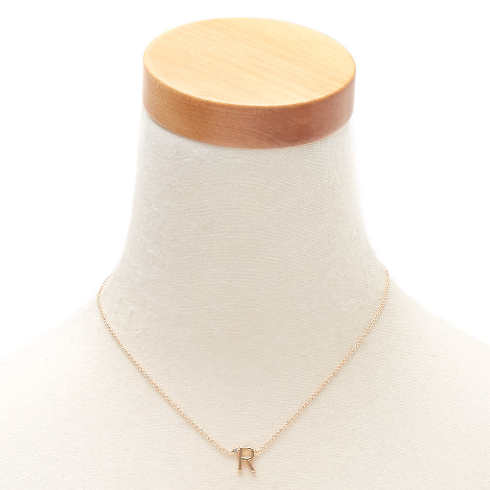 Gold Stone Initial Pendant Necklace - R,