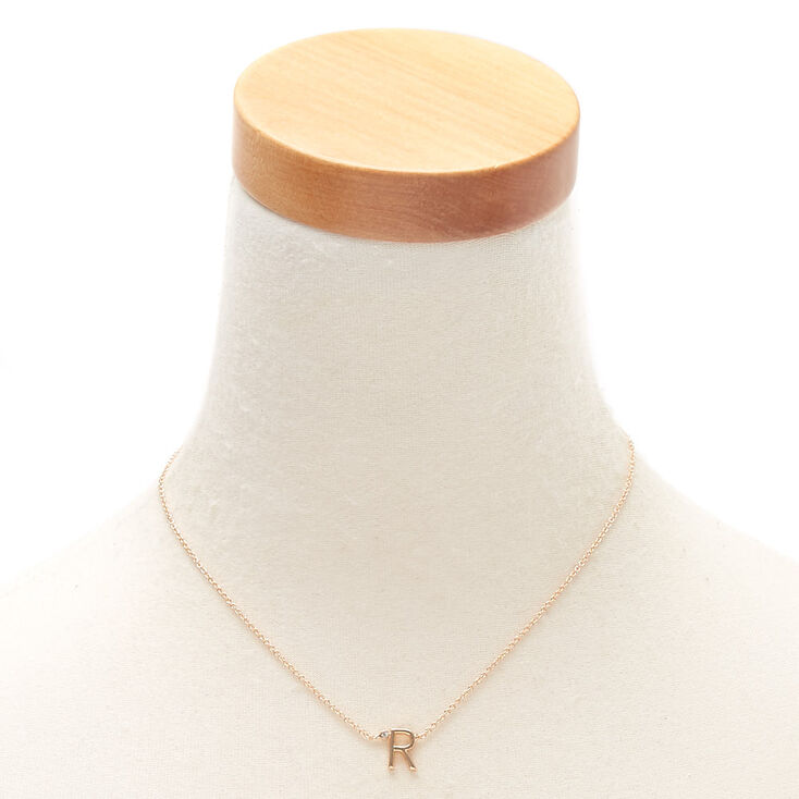 Gold Stone Initial Pendant Necklace - R,