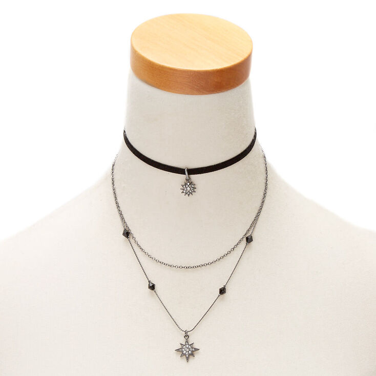 Hematite Starburst Multi Strand Choker Necklace - Black,