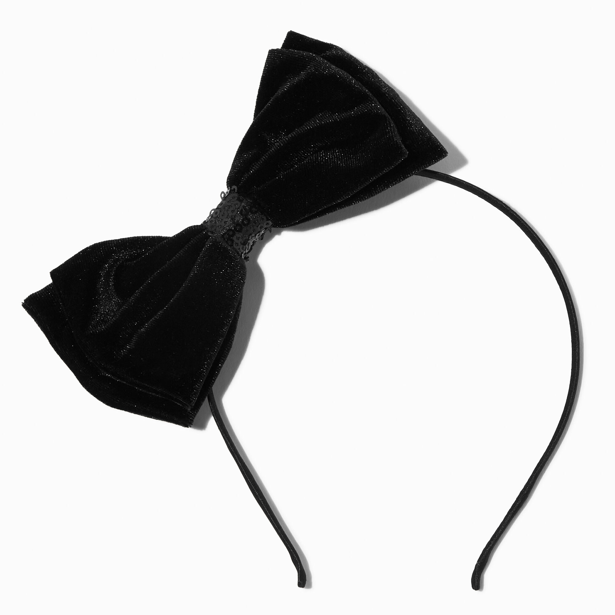 View Claires Velvet Sequin Bow Headband Black information