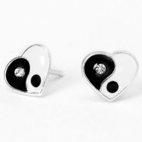 Sterling Silver Yin Yang Heart Stud Earrings,
