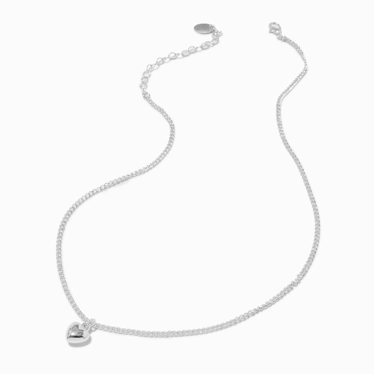 Silver-tone Tiny Puffy Heart Pendant Necklace,