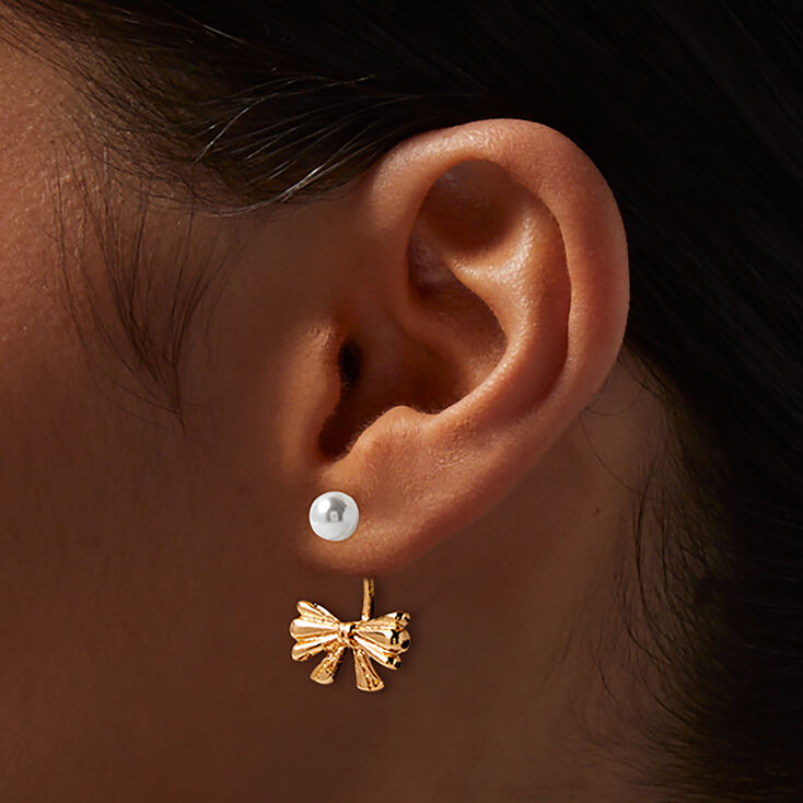 Pearl &amp; Bow Front &amp; Back Earrings,