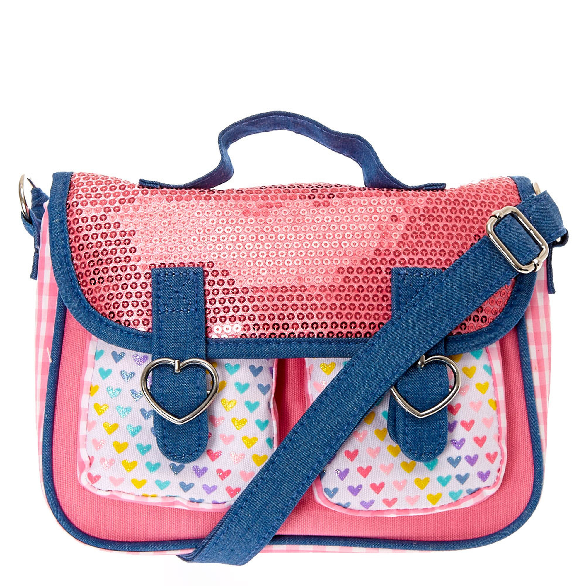 Kids Pink Hearts & Sequins Satchel Crossbody Bag | Claire's