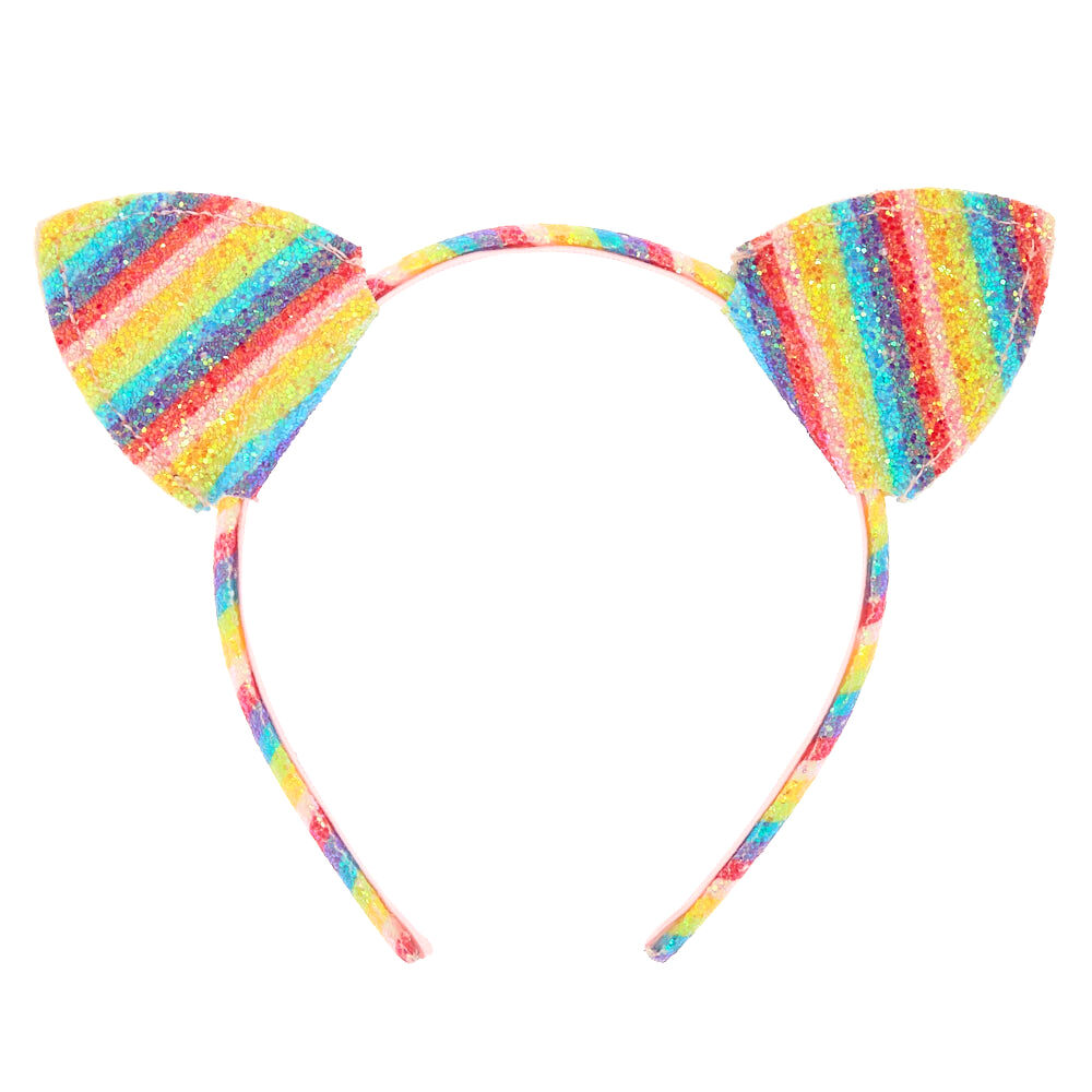 Claire s Club Rainbow Glitter Cat Ears Headband