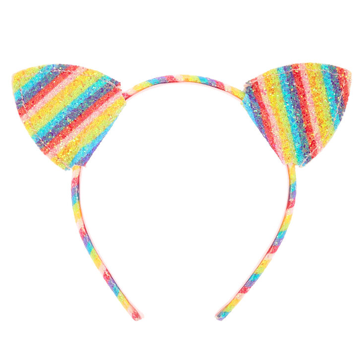 Claire&#39;s Club Rainbow Glitter Cat Ears Headband,