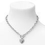 Silver Rhinestone Heart and Crown Pendant Necklace,
