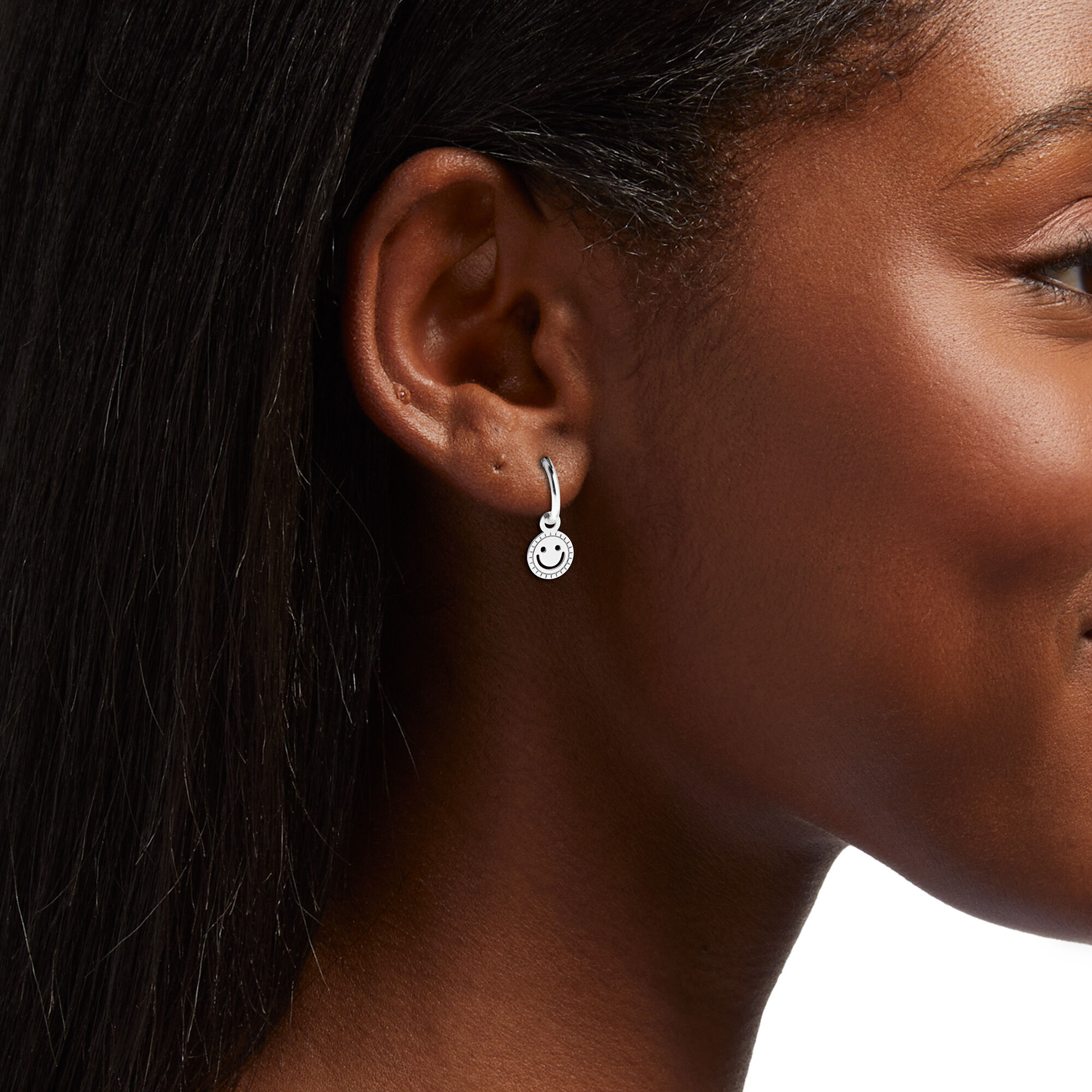 Sterling Silver 10MM Happy Face Huggie Hoop Earrings