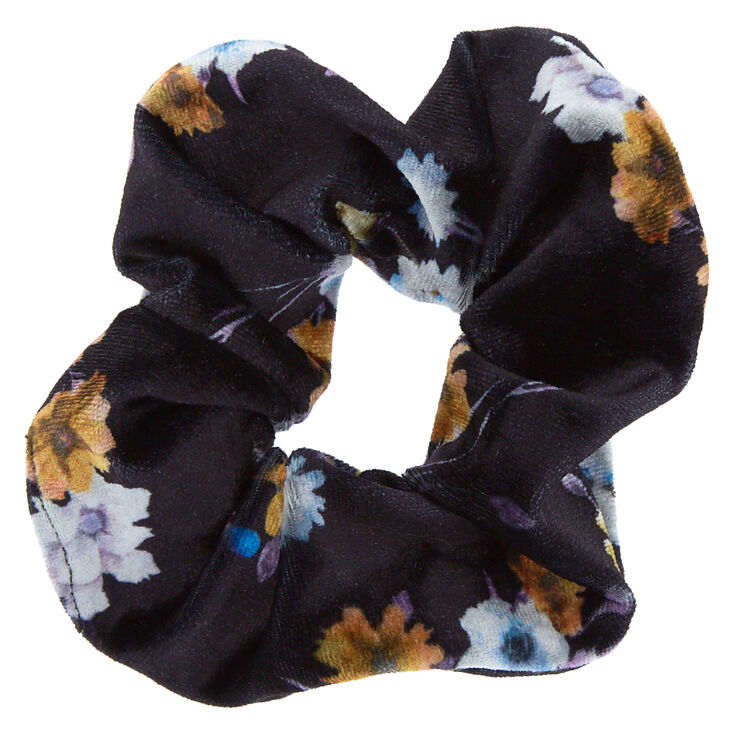 Claire's Chouchou à motif floral en imitation velours noir