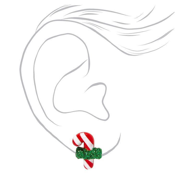 Christmas Silver Candy Cane Stud Earrings,