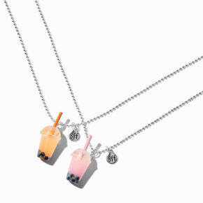 Colliers &agrave; pendentif th&eacute; aux perles rose et orange best friends - Lot de 2,