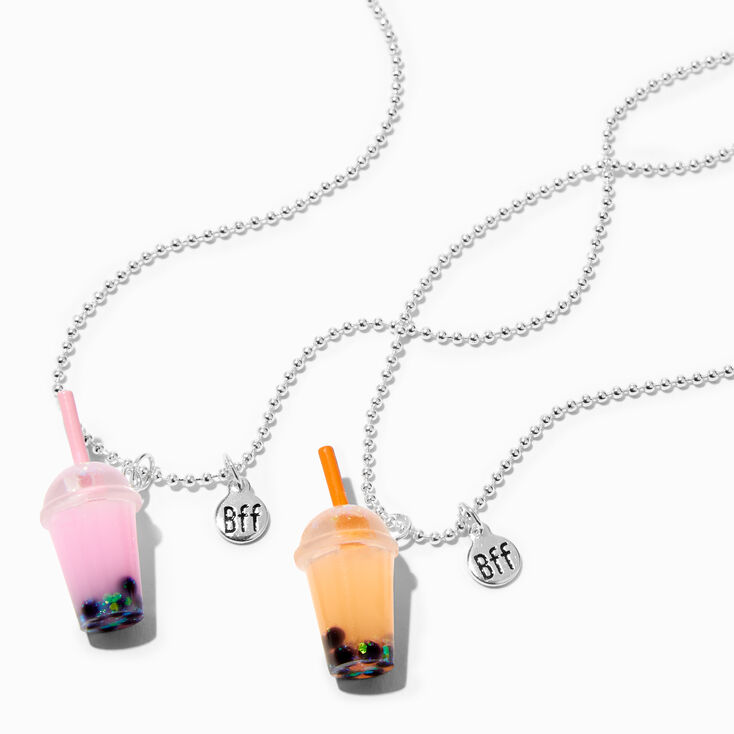 Best Friends Pink &amp; Orange Bubble Tea Pendant Necklaces - 2 Pack,