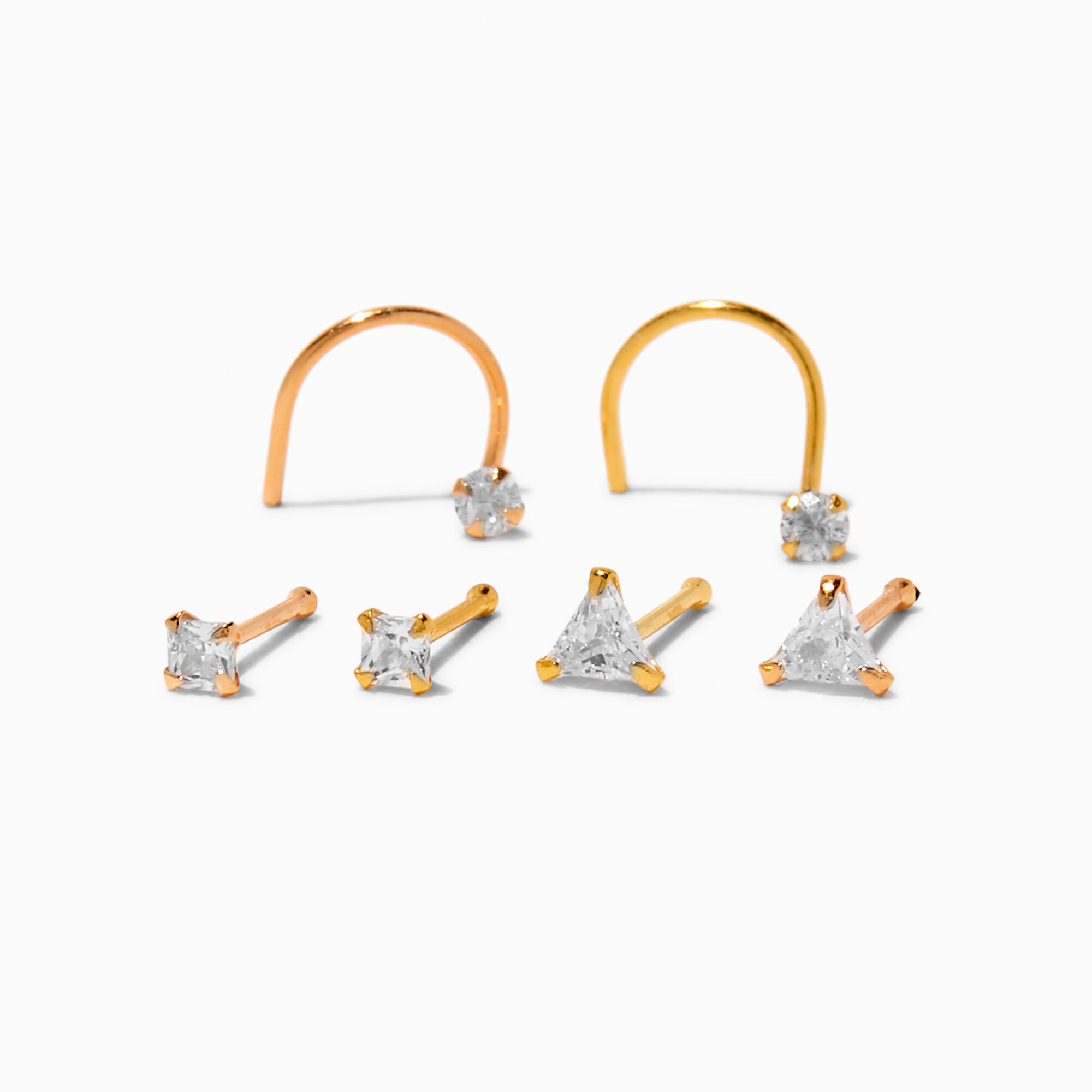 22G Mixed Metal Sterling Silver Mixed Crystal Nose Studs - 6 Pack,