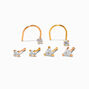 22G Mixed Metal Sterling Silver Mixed Crystal Nose Studs - 6 Pack,