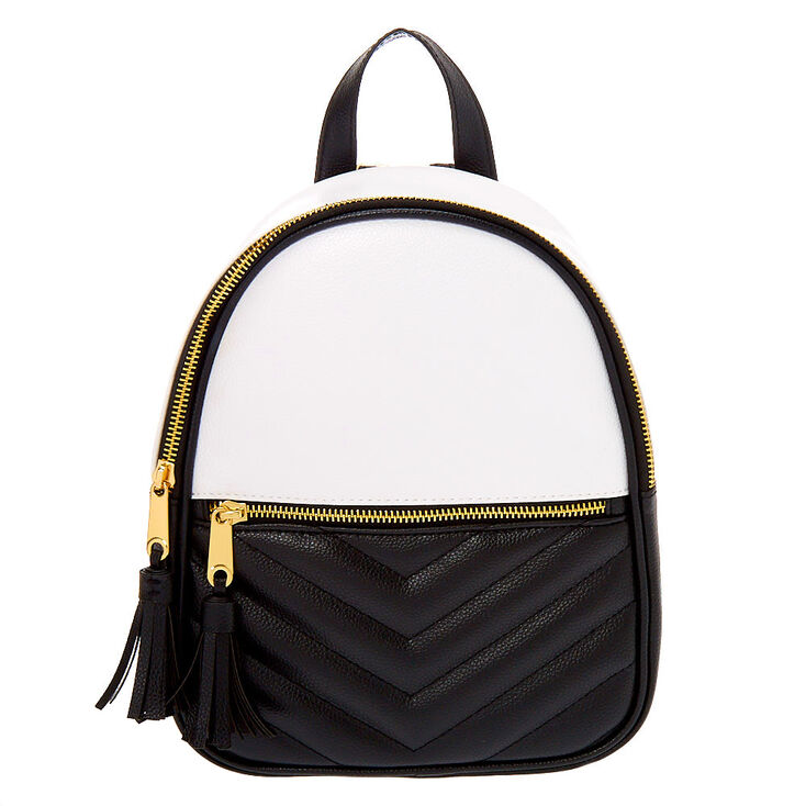 Quilted Chevron Black &amp; White Small Backpack,