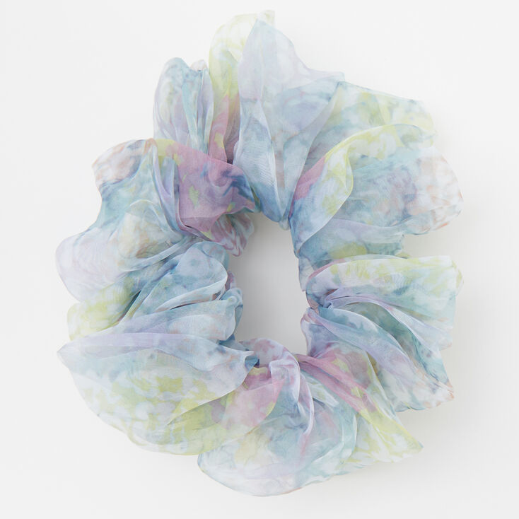 Claire's Chouchou géant floral en tissu transparent - Bleu