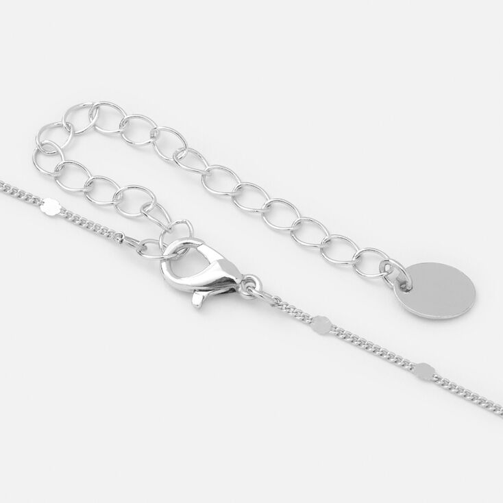 Silver Half Stone Initial Pendant Necklace - R,