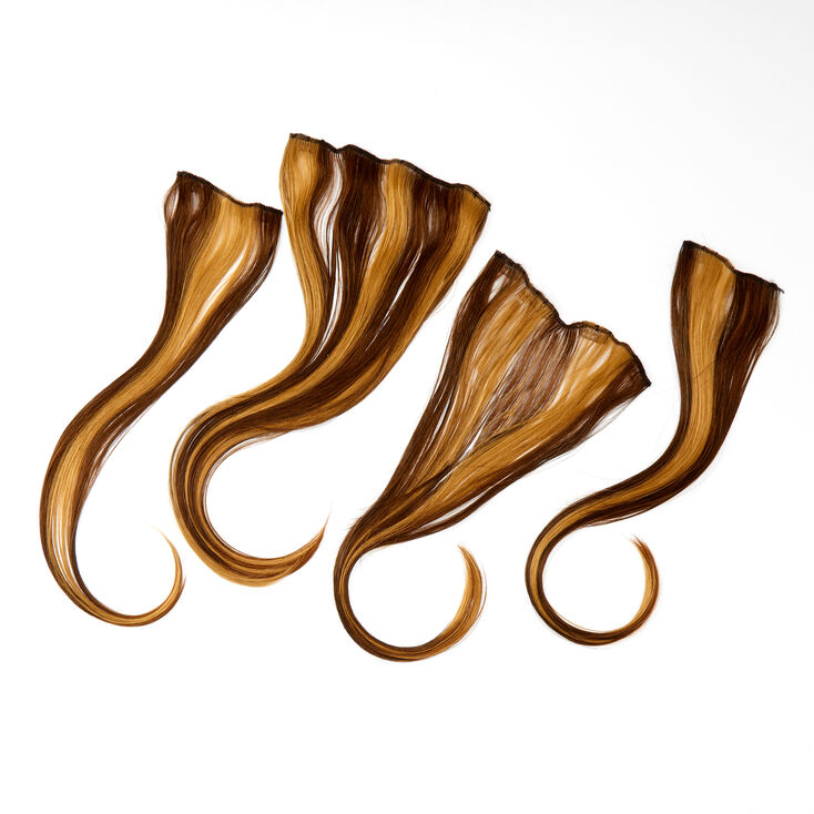 Claire's Extensions de cheveux synthétiques à clip avec dégradé de couleurs - Châtain, lot de 4