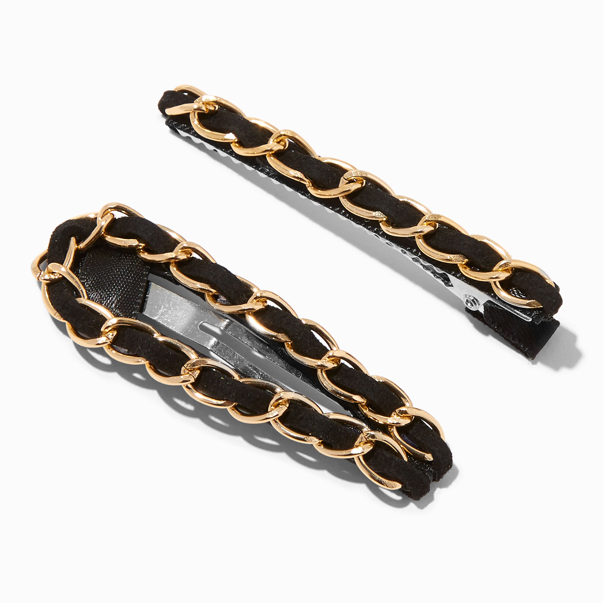 Claire's Club Gold Chain Black Hair Barrettes - 2 Pack | Claire's