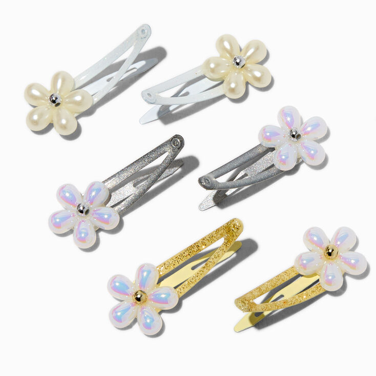 Claire&#39;s Club Pearl Flower Snap Hair Clips - 6 Pack,