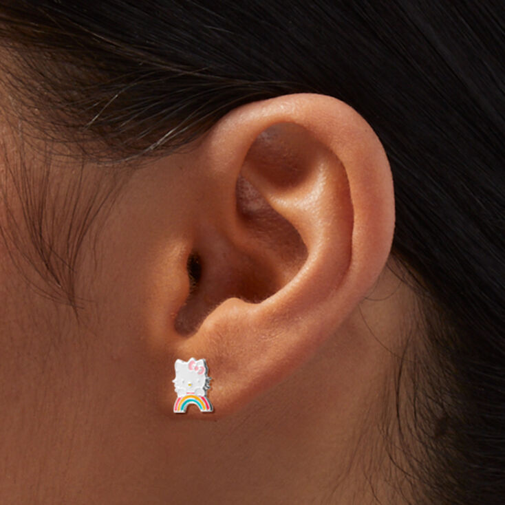 Sterling Silver Hello Kitty&reg; Claire&#39;s Exclusive Rainbow Enamel Stud Earrings,