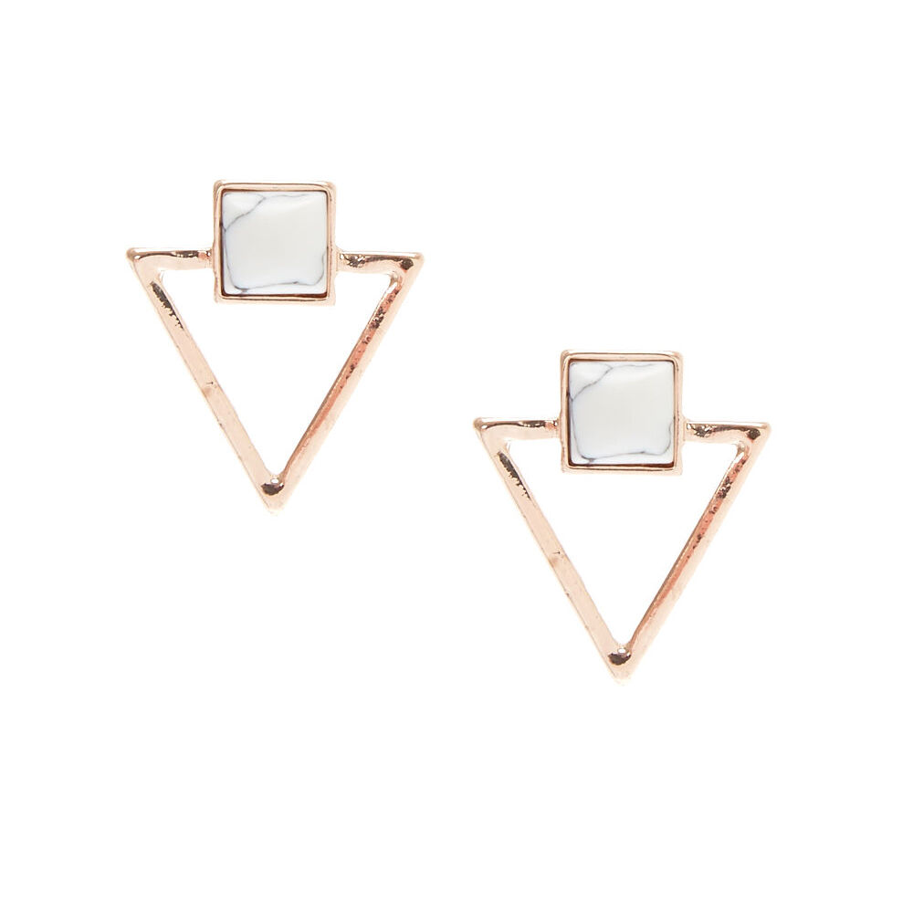 Rose Gold & Marble Triangle Stud Earrings,